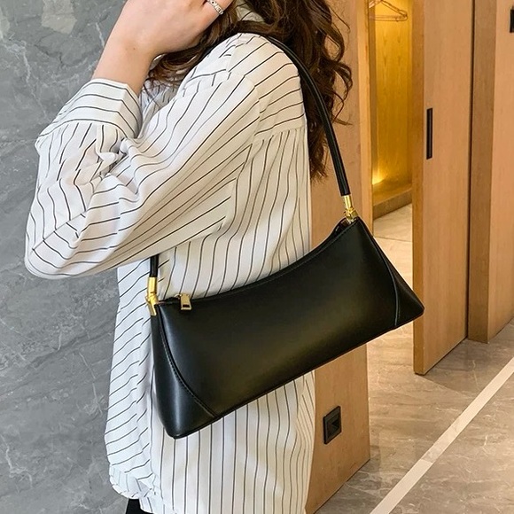 [SOLD]NEW Black Vegan Leather Baguette Shoulder Bag Clutch - Picture 2 of 8